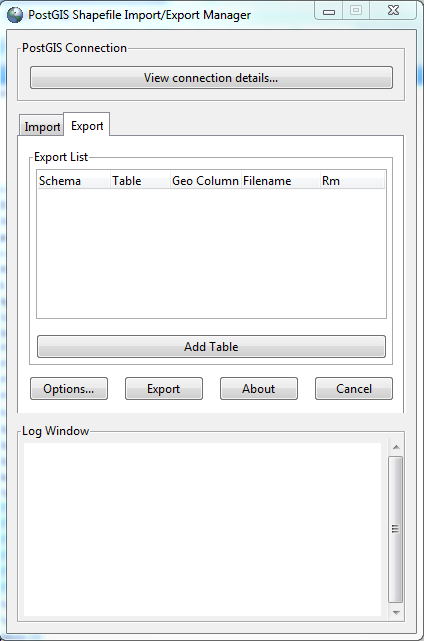 Postgis gui Export tab