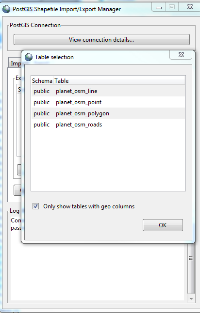 Postgis gui Select tables